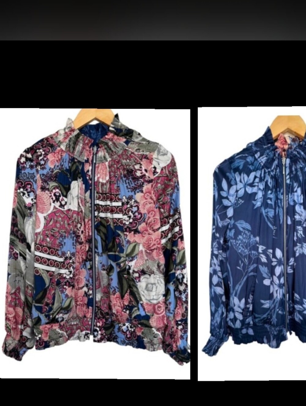 Chico's Reversable Floral Zip Bomber Jacket - Pink & Blue